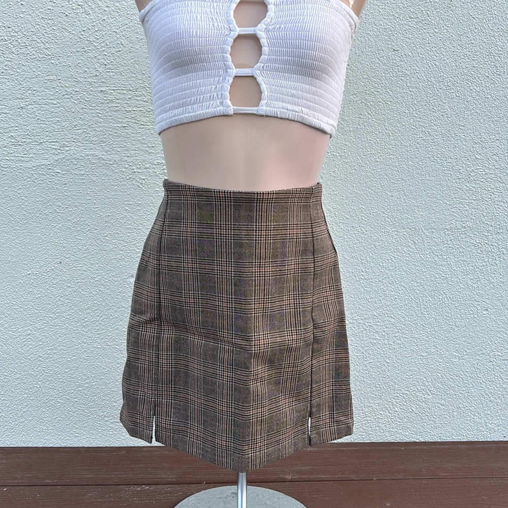 Brandy Melville John Galt Brown Plaid High Waist Mini Skirt S